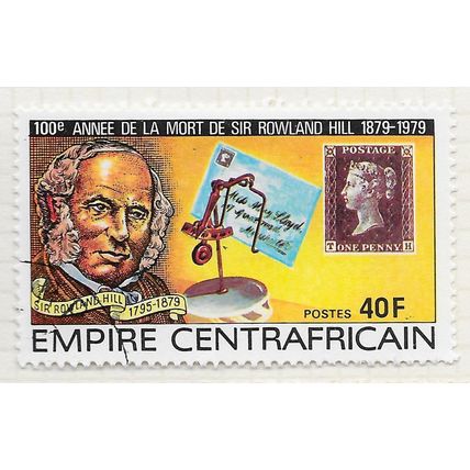 CENTRAL AFRICAN EMPIRE 1978 ROLAND HILL 40F CANCELLED PENNY BLACK QV ON STAMP