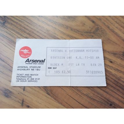 1979/80 Division 1 Ticket - Arsenal vs Tottenham / Spurs, Boxing Day