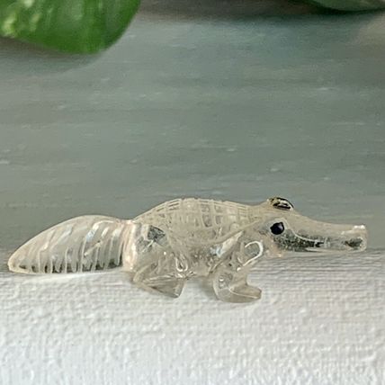 Crystal Carved Alligator Crocodile Miniature Figurine Detailed Carving 1.75" VTG