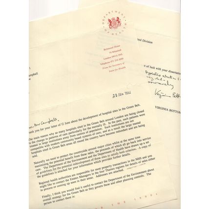 Virginia Bottomley MP NHS London Hospitals Mentally Ill 1992 Hand Signed Letter