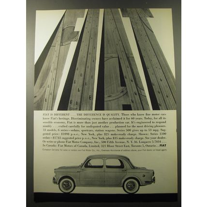 1960 Fiat Cars Ad - Fiat is different.. The difference is quality
