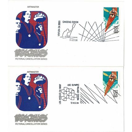 UNITED STATES OF AMERICA USA 1984 OLYMPIC GAMES CANOEING 4 COVERS STATION CANCEL