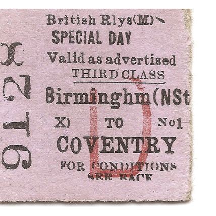 B.R. Edmondson Ticket - Birmingham New Street to Coventry