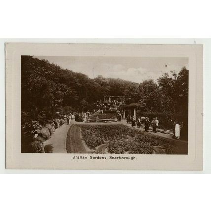 POSTCARD Italian Gardens Scarborough + 1928 SCARBOROUGH 6 Wavy Line Postmark