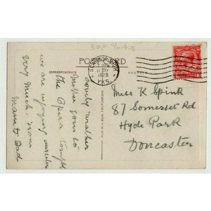 POSTCARD Italian Gardens Scarborough + 1928 SCARBOROUGH 6 Wavy Line Postmark