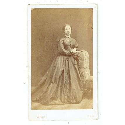 Victorian cdv photo woman standing long frock Leeds photographer