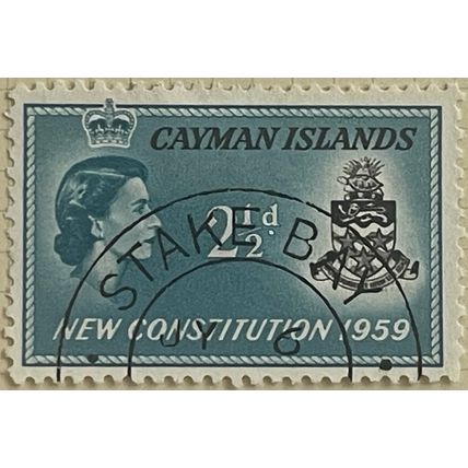 Cayman Islands QEII 1959 Constitution 2½d Black & Light Blue Used SG163 stamp