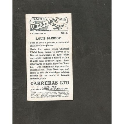 Cigarette Card Carreras Famous Airmen & Women 1936 #5 Louis Bleriot