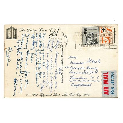 Postcard USA NY New York 21 Club 21 West 52nd Street famous restaurant 1972