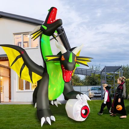 SEASONBLOW 8.5 Ft Long Halloween Inflatable Giant Twin-Headed Dragon with Eyebal
