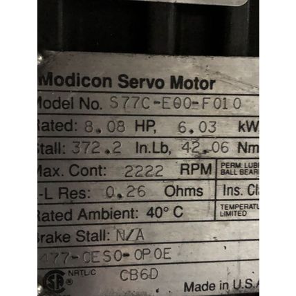ASAI MODICON S77C-E00-F010 AC SERVO MOTOR,CCP37,8.08HP,230VAC, 1500-RPM,TD