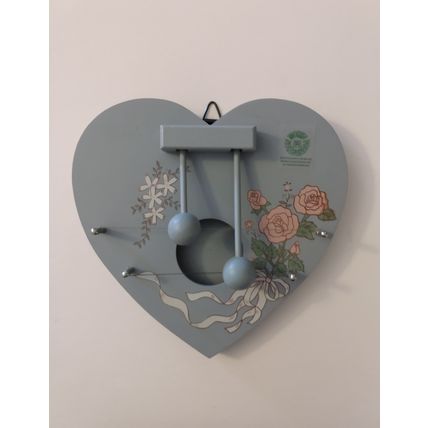 BLUE HEART SHAPED DOOR HARP with FLORAL ROSE & RIBBON DESIGN