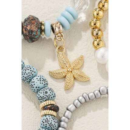 Light Blue 4pcs Starfish Pendant Beaded Bracelet Set
