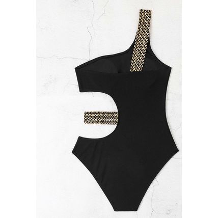 Black Textured Stitch One Shoulder Cutout One Piece Swimsuit