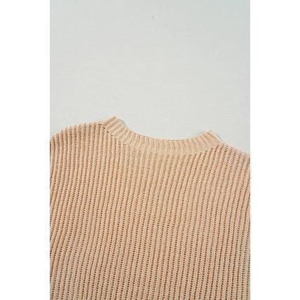 Apricot Cable Knit Drop Shoulder Side Slits Loose Sweater