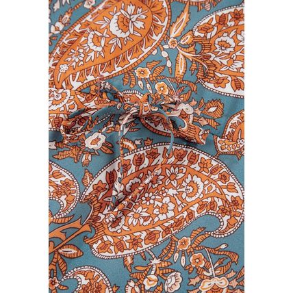 Orange Paisley Print Loose Fit Drawstring High Waist Mini Dress