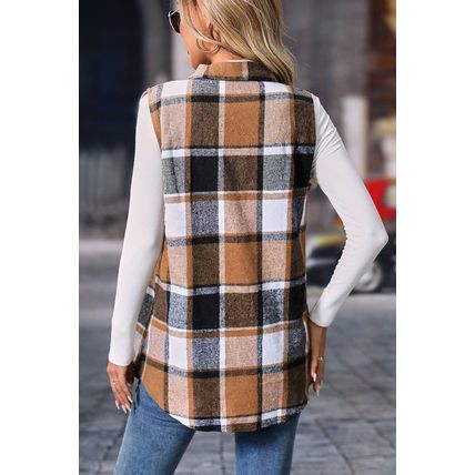 Straw Yellow Retro Plaid Button up Collared Vest