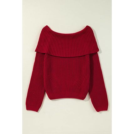 Racing Red Off-the-shoulder Knit Sweater