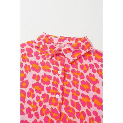 Rose Leopard Printed Button Up Loose Shirt