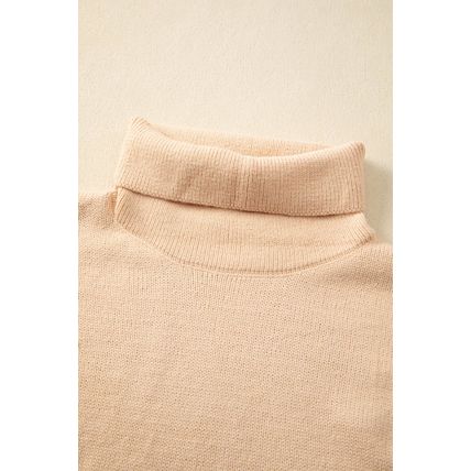 Pale Chestnut Color Block Turtle Neck Drop Shoulder Knit Sweater