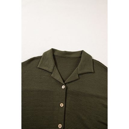 Four Leaf Clover Solid Color Textured Buttoned Shirt and Casual Pants Set