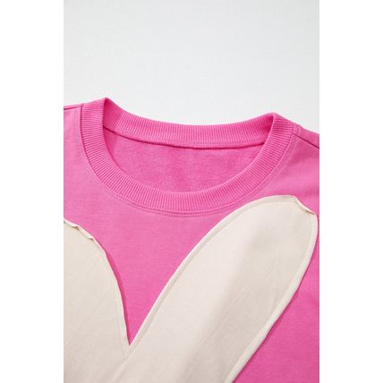 Sachet Pink Contrast Flower Drop Shoulder Loose T Shirt