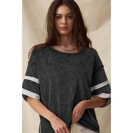 Black Varsity Stripe Half Sleeve Vintage Tee