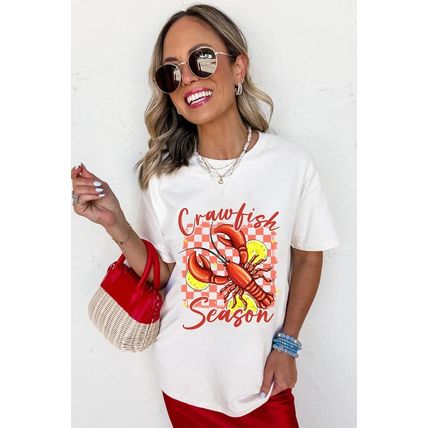 White Crawfish Season Graphic Fashion Summer T Shirt