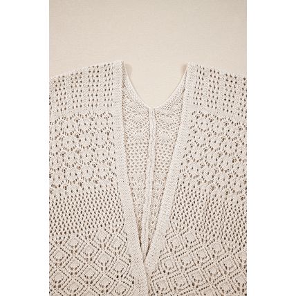 Jet Stream Mix Pattern Hollowed Knit Open Front Cardigan
