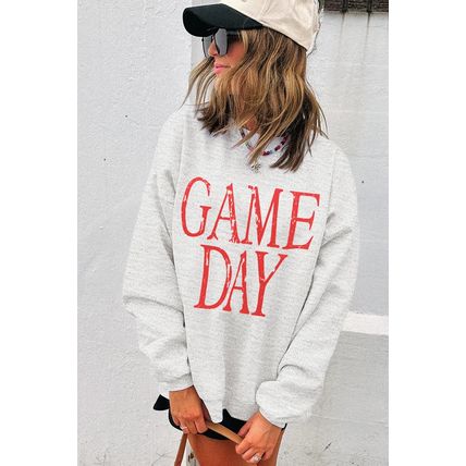 Red Vintage Washed GAME DAY Graphic Baggy Sweatshirt