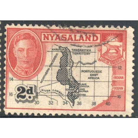 Nyasaland Protectorate 1945 - SG147 - 2d black/red - Map Of Nyasaland - used