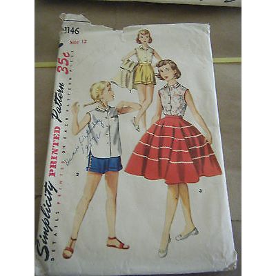 Vintage Simplicity 1146 Girls Blouse, Skirt & Shorts Pattern - Size 12 Chest 30