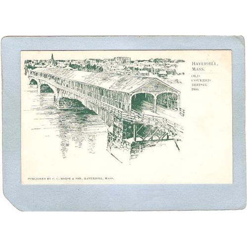 MA Haverhill Covered Bridge Postcard Old Covered Bridge 1860 World Guide N~209