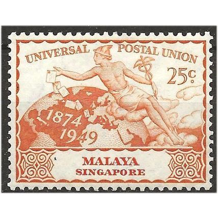 Singapore 1949 SG35 25c Orange UPU Fine Used . .. .