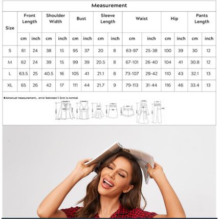 short sleeved shorts home clothing set Pajama women's summer checkered shirt