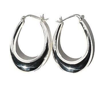Sterling Silver Long U Puffed Hoop Earrings