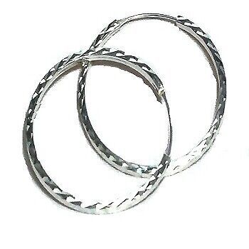 Sterling Silver Medium Diamond Cut Hoop Earrings