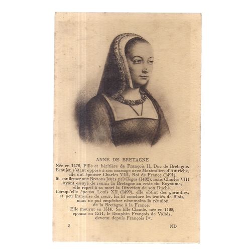 ANNE DE BRITAGNE, French unused vintage postcard