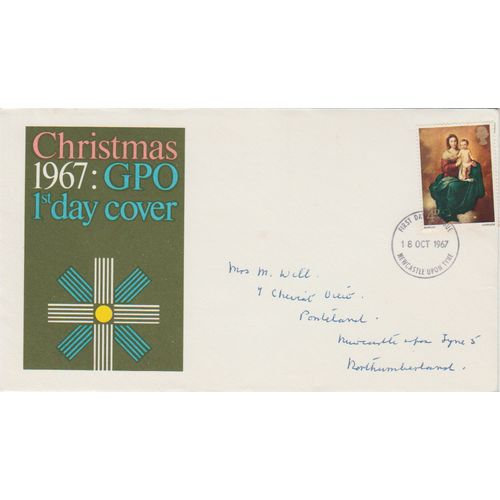 GB 1967 Christmas GPO single stamp FDC Newcastle pm see others