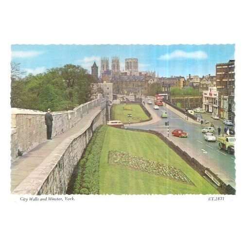 YORK MINSTER AND CITY WALLS unused vintage postcard by Bamforth #