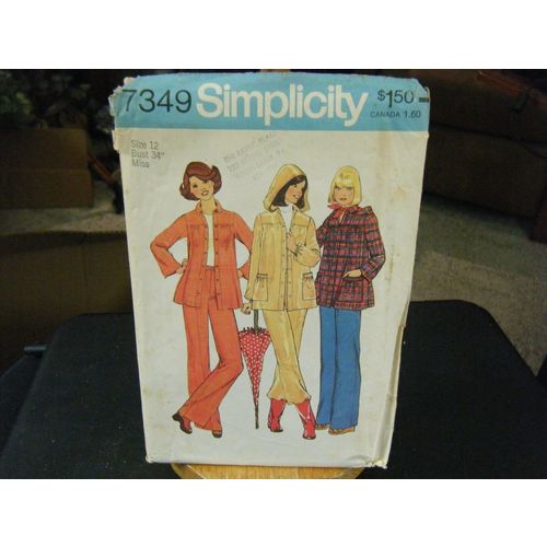 Simplicity 7349 Unlined Smock Jacket w/Optional Hood & Pants Pattern - Size 12
