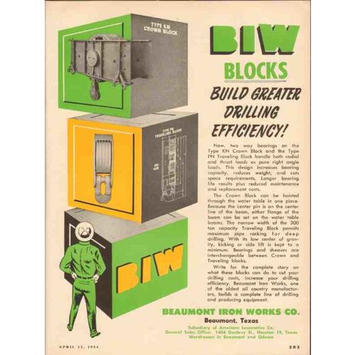 BEAUMONT IRON WORKS CO 1954 greater oil drilling efficiency vintage ad
