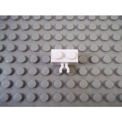 White Lego Brick Special 1 x 2 With Vertical Clip (Thick U Clip) - Single Piece