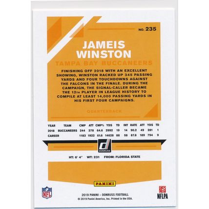 2019 Donruss Football Base 235 Jameis Winston Tampa Bay Buccaneers