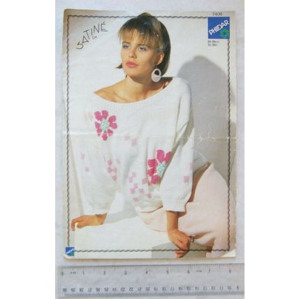 Vintage: Phildar 7408 flower motif pullover, DK