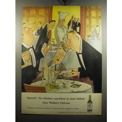 1957 Walker's DeLuxe Bourbon Ad - Ludwig Bemelmans Illustration