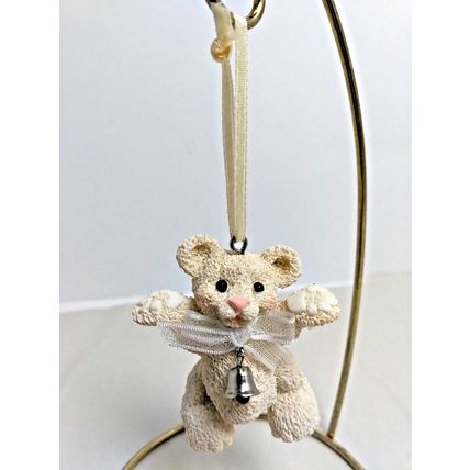 Holiday Bearies/Snow Bearies Christmas White Bear w/Bell Tree Ornament 2 Inches