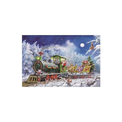 10438 - Korsch Advent - Santa in Train - 8.25"H x 11.75"W x .1"D