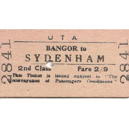 U.T.A. Edmondson Ticket - Bangor to Sydenham