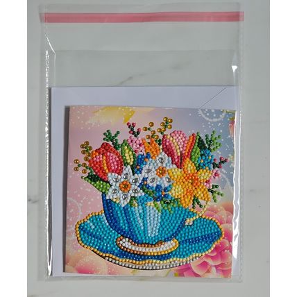 Handmade Diamond Art "Romantic" Card with Floral Design. Measures 6" by 6"